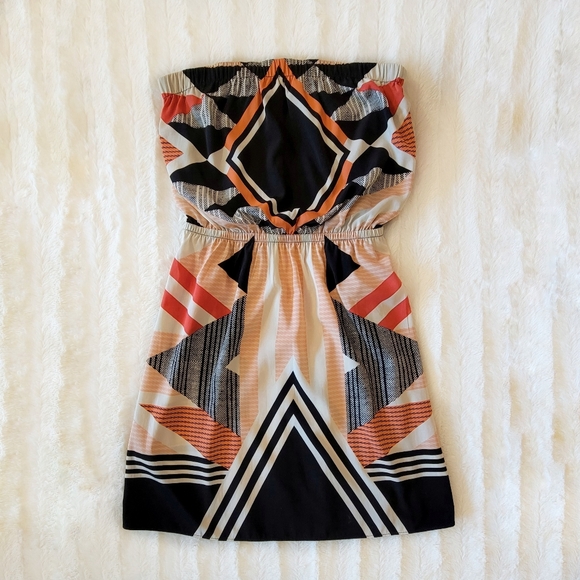 Express Dresses & Skirts - Like New Express Strapless Geo Print Black Red Pink Beach Mini Dress Size XS